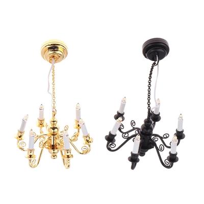 6 Head Lamp Miniature Ceiling Lamp Dollhouses Chandelier LED Lamp 1/12 Scale for Living Room Scene Display Supply