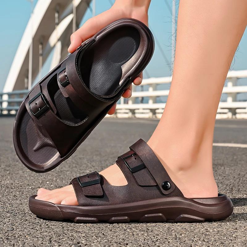 Summer Sandals for Men Lightweight Cushioned Slippers with Anti Slip and Breathable Arch Support Classic Double Button Sandals