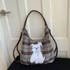 Plaid Woolen Tote Bag Women's Large-capacity Shoulder Messenger Bag Autumn and Winter Multi-functional Backpack