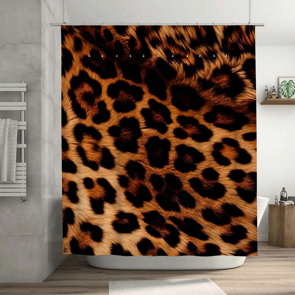 Animal Print Shower Curtain Leopard Design Bath Decoration Waterproof Fabric Rug Customizable Size For Home Bathroom Decor