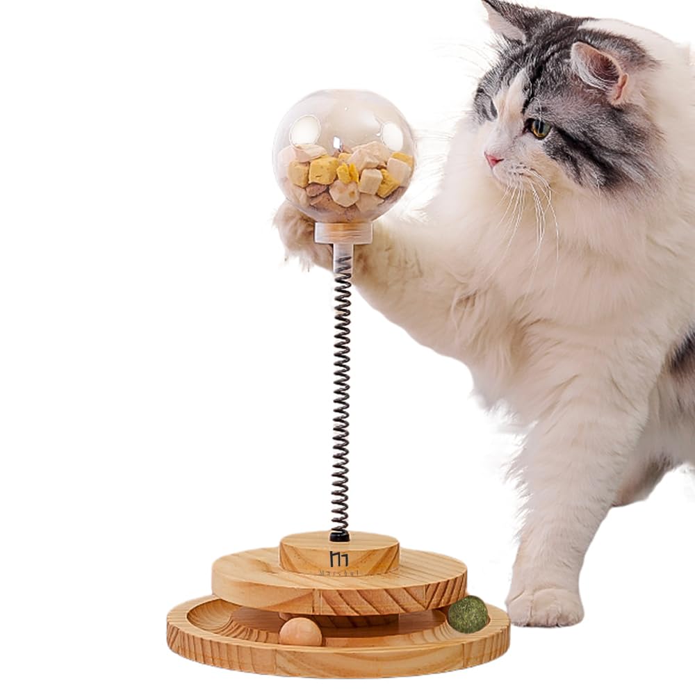 

Игрушка для кошек Marchul Cat Ball с шариком для лакомств, Игрушка-диспенсер для лакомств для кошек с роликовым трекболом, Интерактивная деревянная игрушка для кошек для домашних кошек и котят