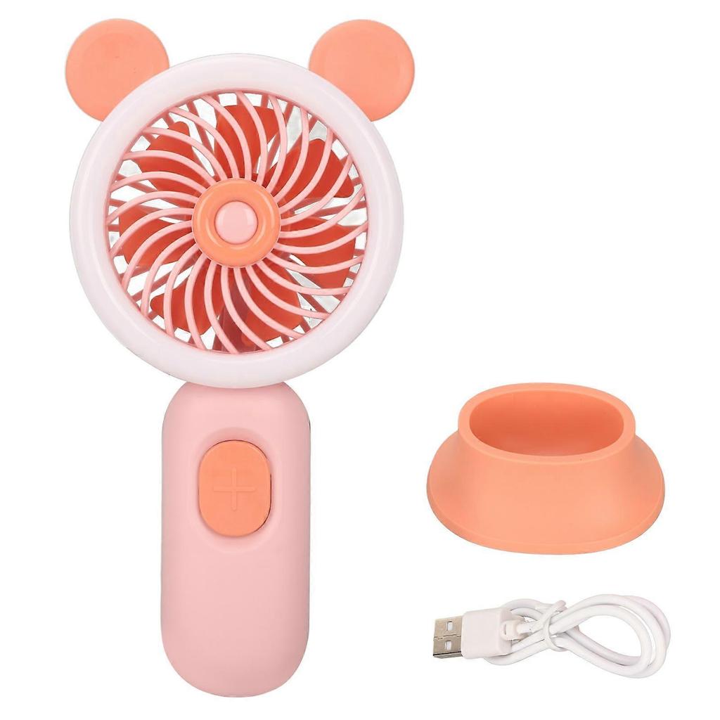 Handheld Fan 3 Levels Adjustable USB Rechargeable Ergonomic Grip Mini Hand Held Fan with Dazzling Light for Student Kids Pink