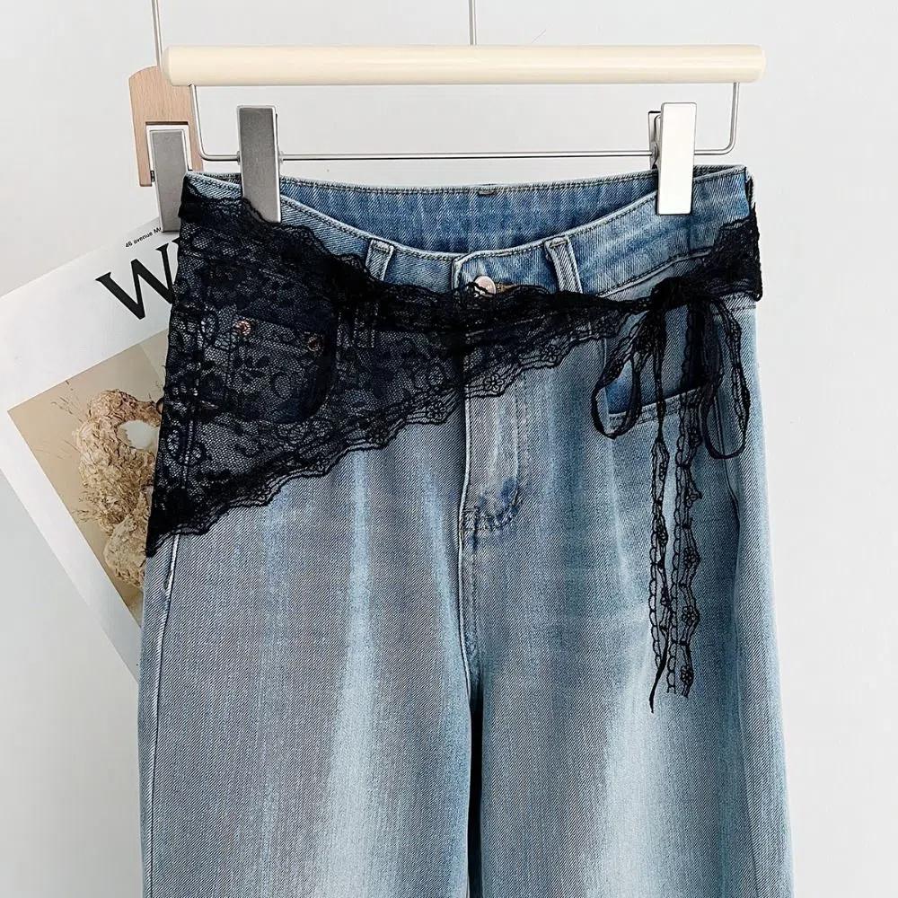 Y2K Streetwear Lace Triangle Scarf Floral Apron Wrap Skirt Lightweight Hip Curtain