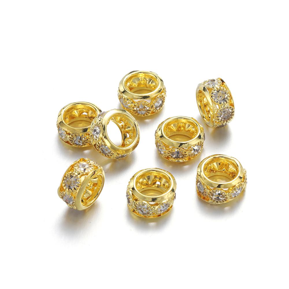 20pcs/lot Rhinestone Spacer Copper Beads Crystal  Rondelles Metal Beads For DIY Jewelry  Making Suppiles