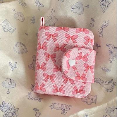 Portamonete Rosa con Stampa Fiocco Portafoglio in Tela con Cerniera Donne Porta Carte Borse Portafogli Casual da Ragazza
