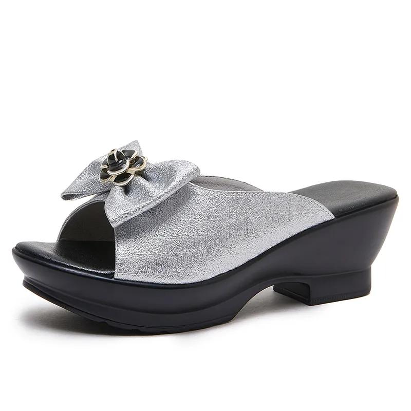 GKTINOO Summer Women‘s Slippers Sandals 2025 High Heel 5cm Platform Genuine Leather Slides Ladies Shoes Non-slip Casual