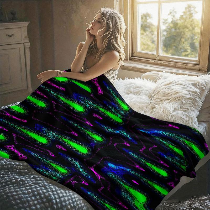 Neon Geo Texture Flannel Blanket Warm Soft Halloween Christmas Decorative Couch Warm Cozy All-Season Gift