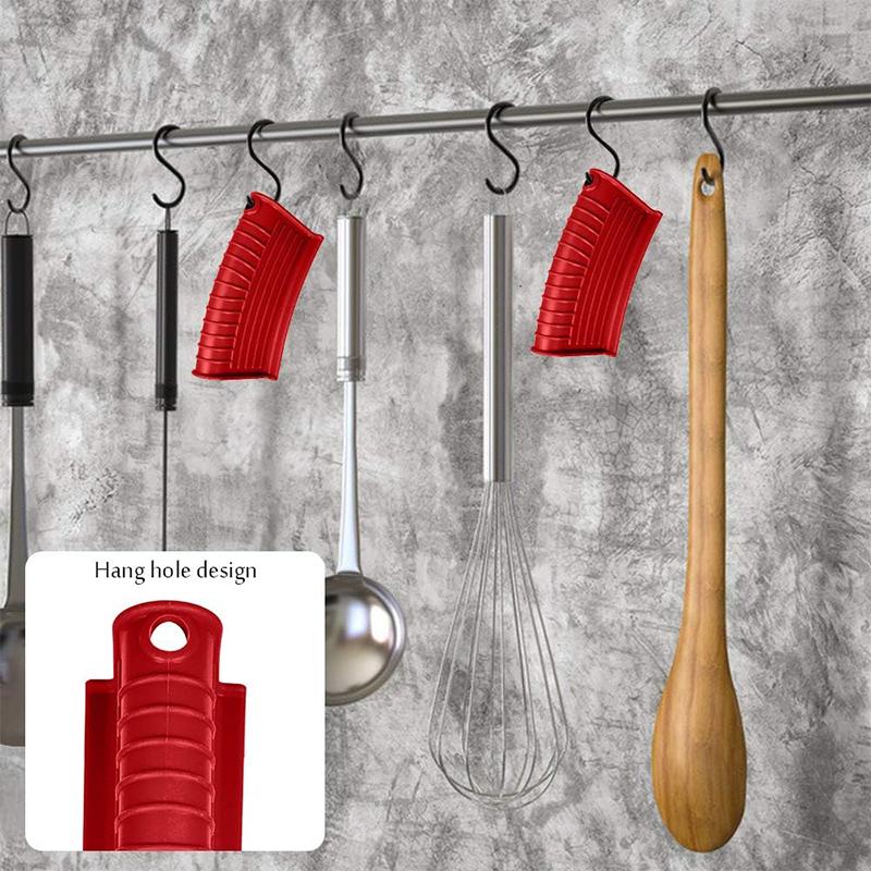 2 Pcs Silicone Assist Hot Pan Handle Holder Anti-slip Cast Iron Pan Skillet Handle Cover Heat Resistant Pot Holder Sleeves JT426