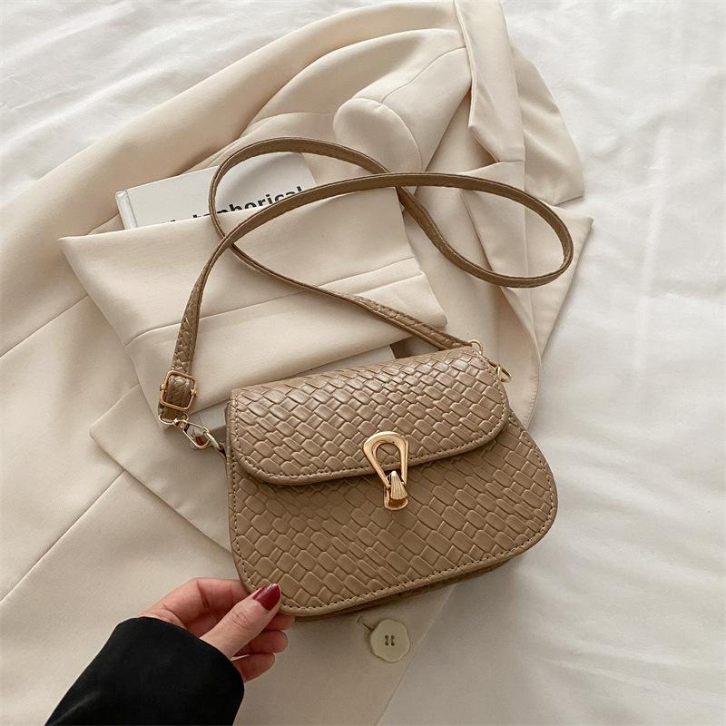 Foreign style woven pattern women's bag 2025 summer simple small square bag fashionable solid color retro lock single shoulder messenger bag