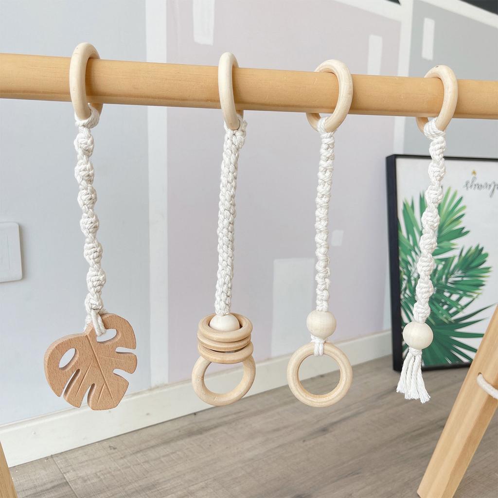 Wooden Hanging Toy Baby Gym Activity Toy Pendant Infant Sensory Toy 4pcs Set of Hanging Playing Toy Newborn Gifts
