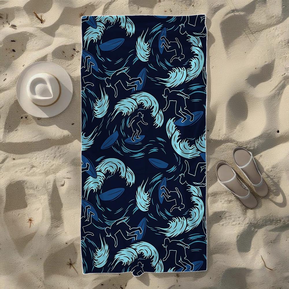 Fish School & Swirl Wave Pattern Beach Towel, Soft Quick-Drying, Perfect For Portable Outdoor Travel, Camping And Summer Beach