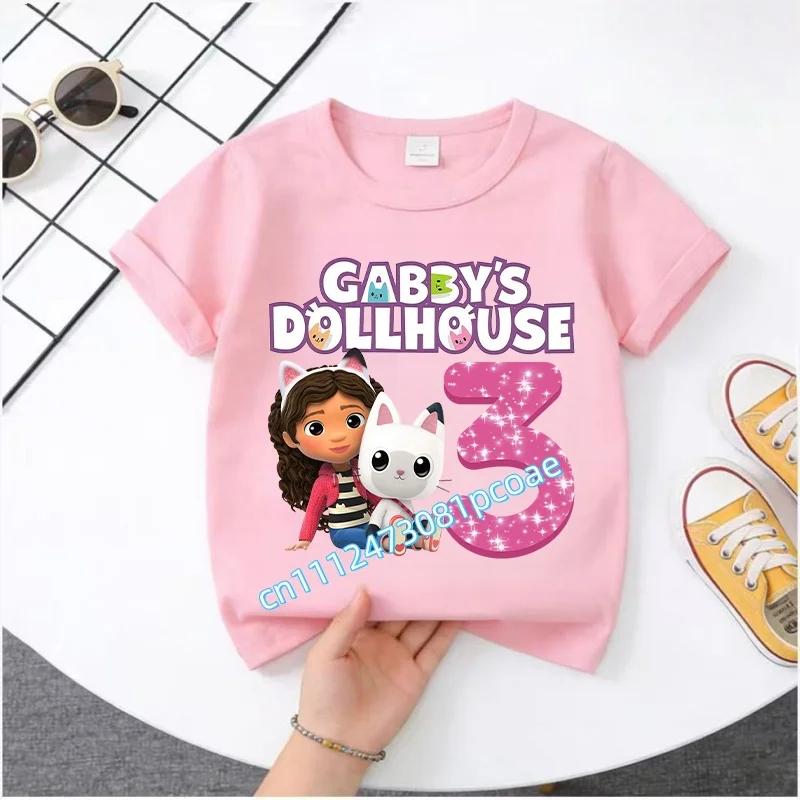 Summer Tshirt Gabby 29 Years Old Childrens Cotton Shortsleeved Sports Shirt for Girls Casual Top with Digital Cartoon Print