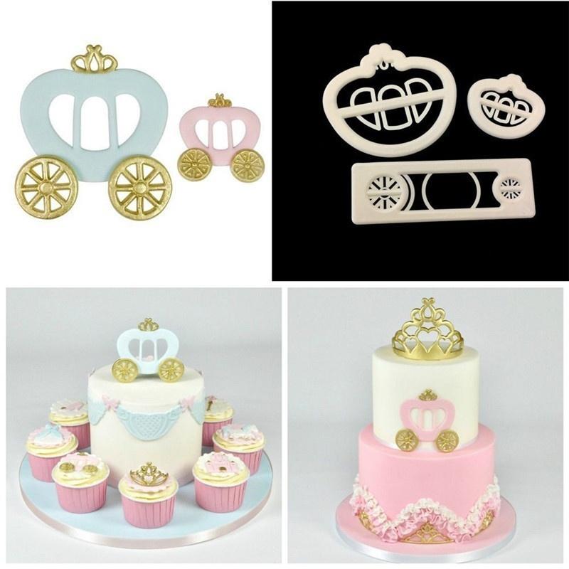 3 Pcs/set Princess Carriage Print Plunger Fondant Cake Mold Plastic Cookie Cutter