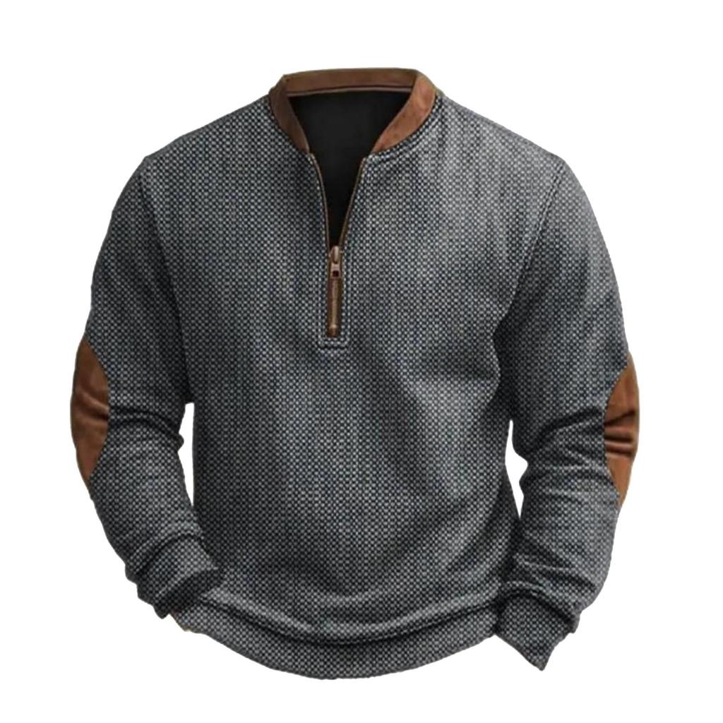 Men's Casual, Trendy, Retro American- Printed Round-neck Long-sleeved Half-pull Hoodie