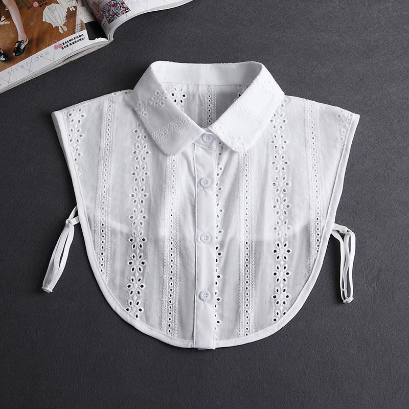 Front Tie White Fake Collar Stand Beads Detachable Collar Fake Women Vintage Crystal Lace Ladies False Blouse Collar Half Shirt