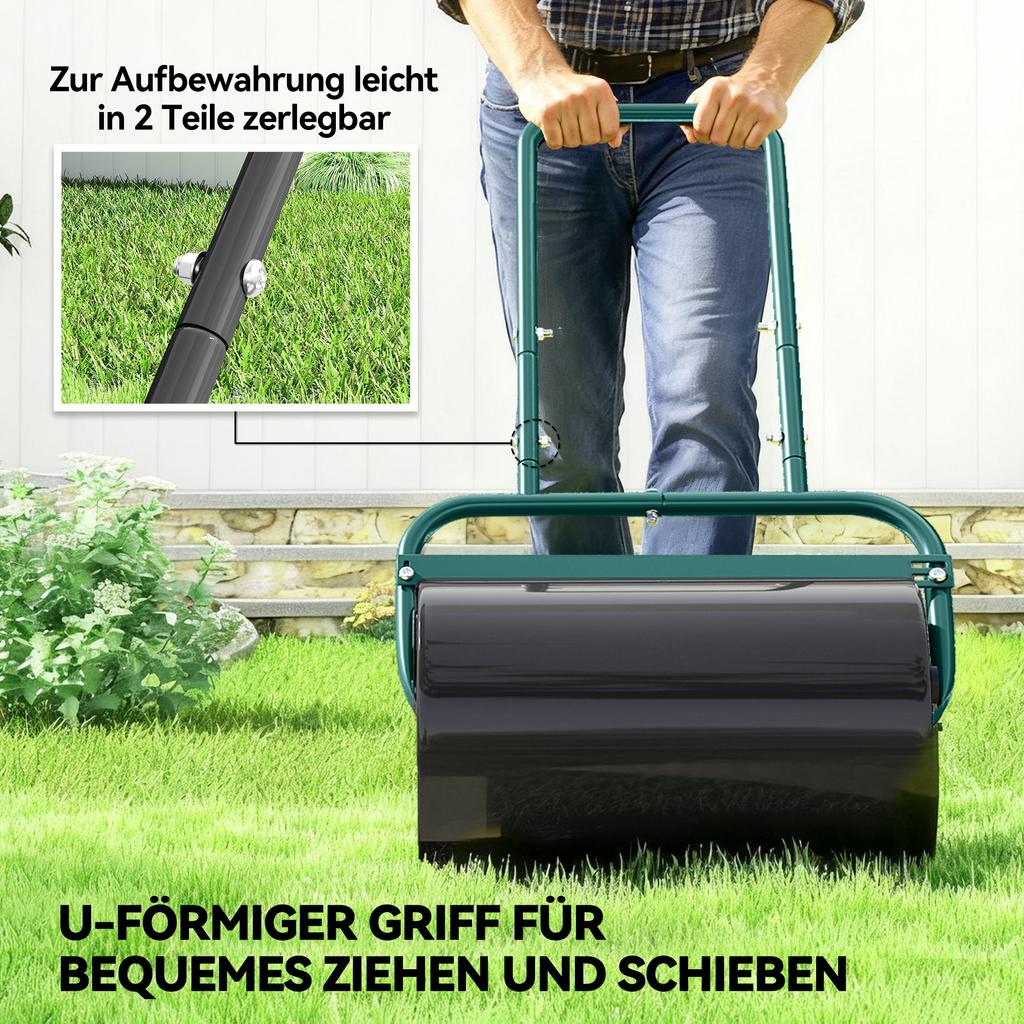 38L Fillable Cylinder Steel Lawn Roller - Dark Green