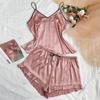 Summer Sexy Simulation Silk Women's Pajamas Plus Size V-neck Halter Tank Top Sleeveless Shorts Home Wear Ice Silk