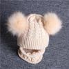 Children Beanie Pompom Neck Knitted Warm Hat Winter Scarf Set