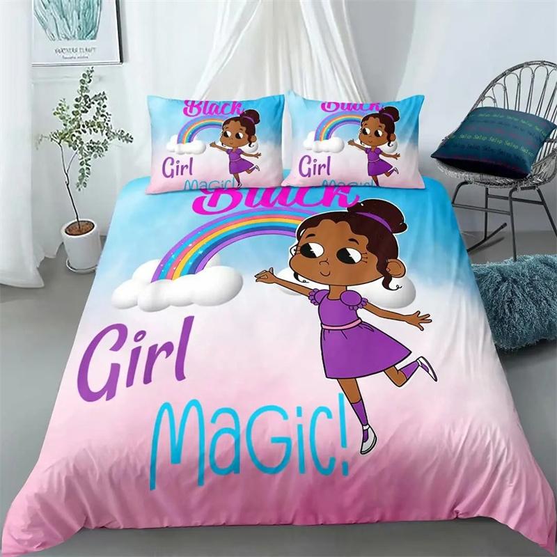 African American Cute Gilrs Ballet Princess Dancer Bedding Set Boys Girls Twin Queen Size Duvet Cover Pillowcase Bed Kids Adult