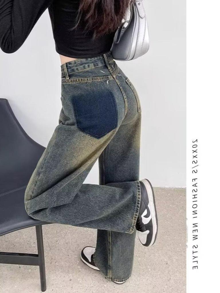 Jeans Retro Blu a Gamba Larga per Donne a Forma di Pera - Primavera/Autunno, Lunghezza Maxi, Vestibilità Larga