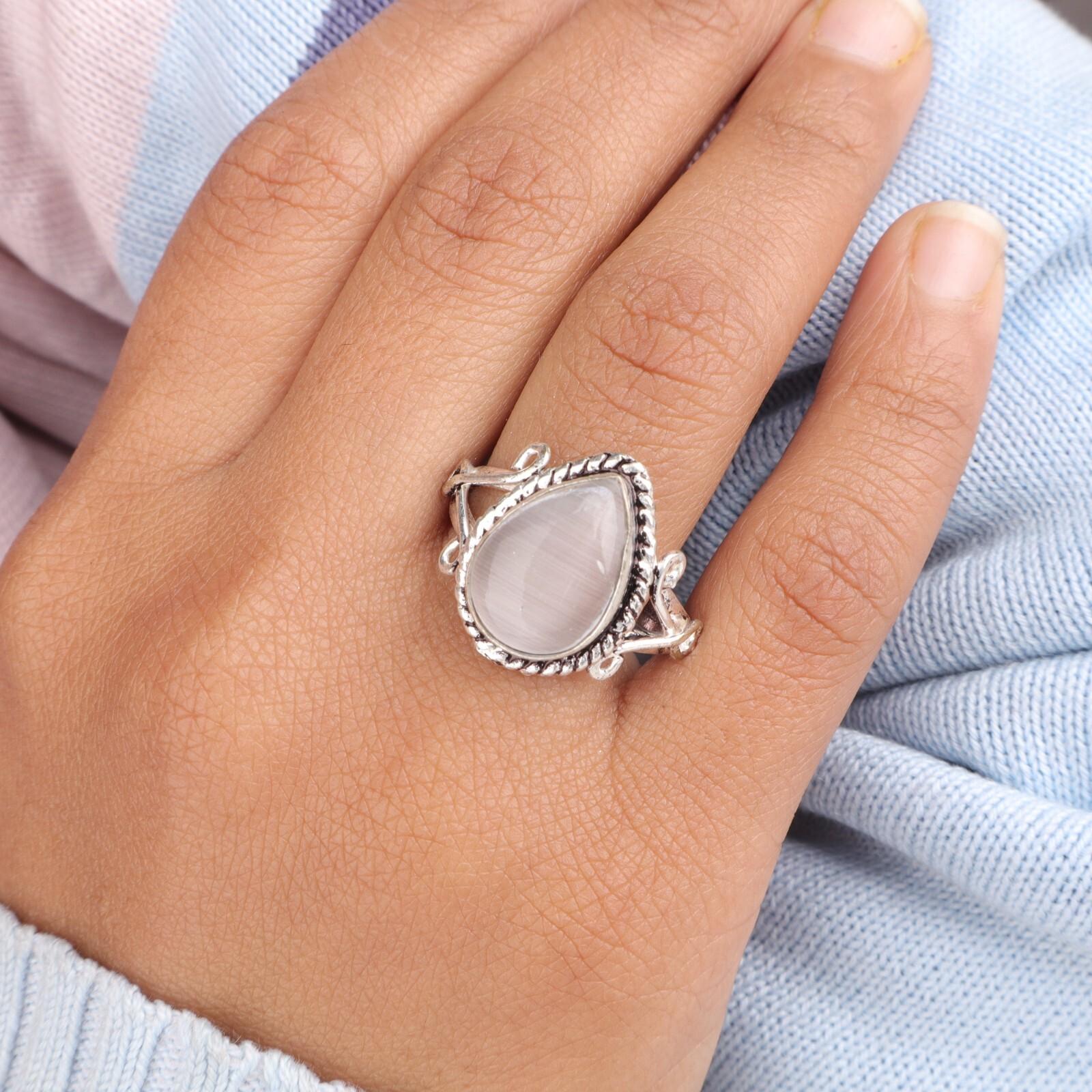 

Селенит Драгоценный камень Серебро 925 пробы Ювелирные изделия Ручной работы Кольцо-заявление для женщин RR-57-40 8