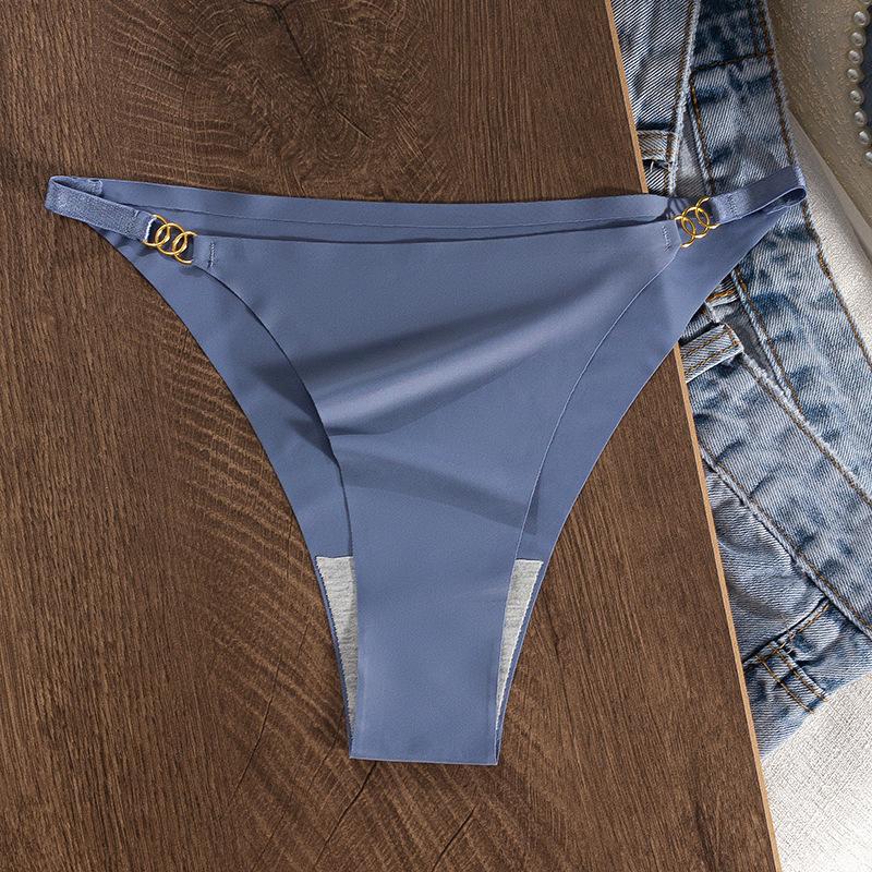 

Ladies Summer Sexy Pure Ice Silk Naked Breathable Cotton Crotch Low Waist Thong Underwear XL світло-синій колір