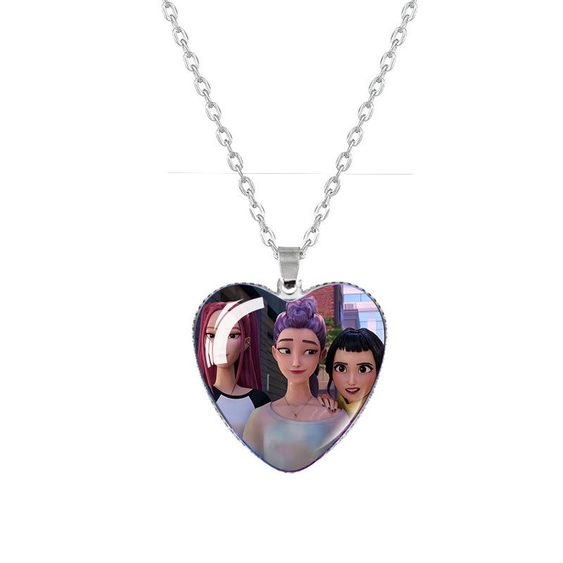 Anime K-pop Demon Heart Shape Pendant Necklace Cartoon Character Idol Jewelry Gifts