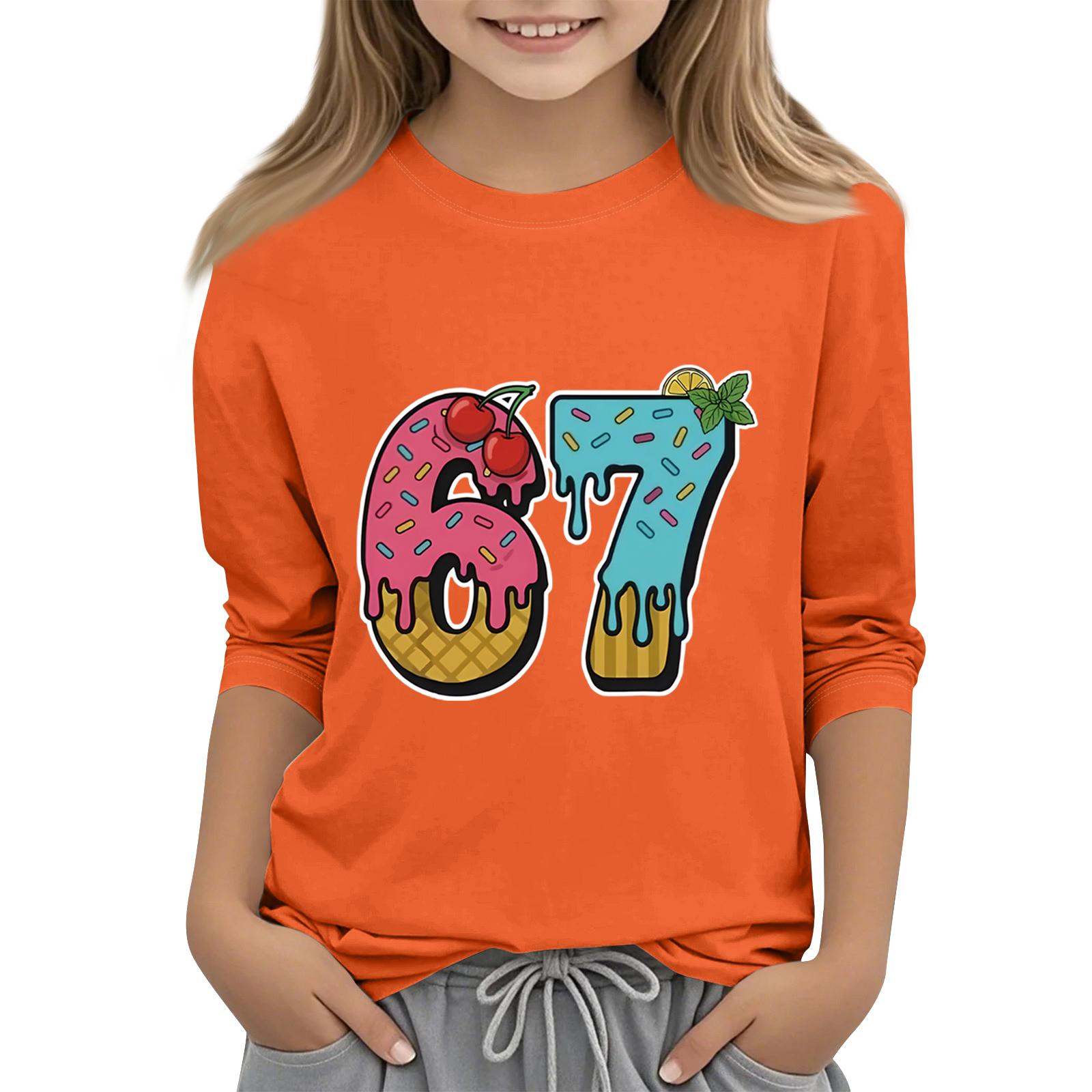 

Детская мода Футболка с рукавом три четверти, круглым вырезом, с принтом, повседневный топ 110 шафрановый