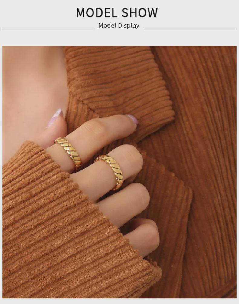 French Retro Geometric 18k Gold Plated Stainless Steel Couple Ring