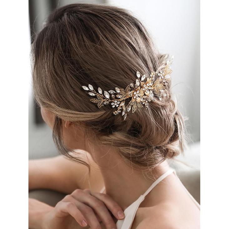 SWEETV Bridal Hair Comb, Rhinestone & Alloy Wedding Hair Accessories, Pearl Bridal Hair Pieces, Hair Side Comb for Women and Girls