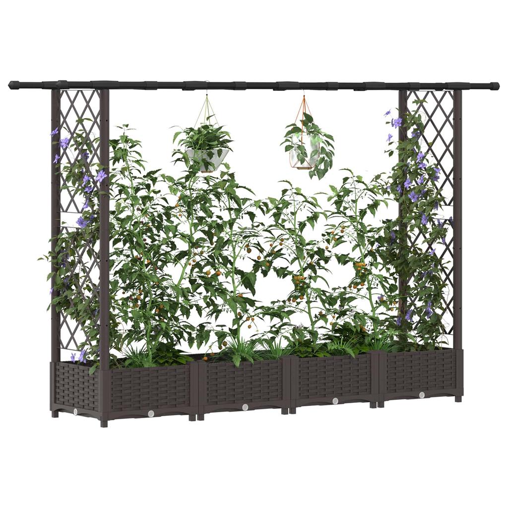 Raised Garden Bed with Trellis and Hanging Roof Brown 203 x 40 x 123 cm PP