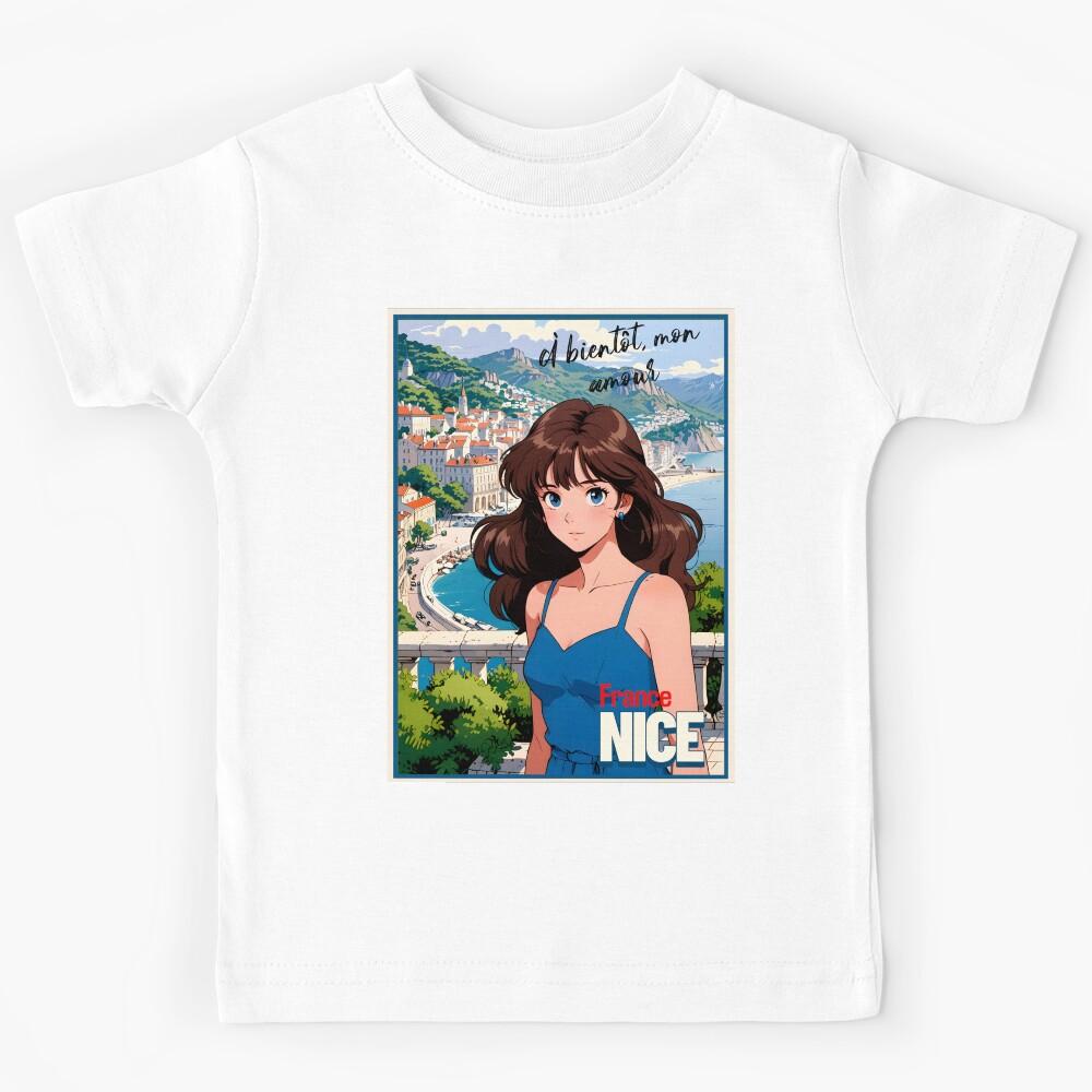 Retro Anime Girl from Nice France Vintage Travel Romantic Quote Kids T-Shirt 100