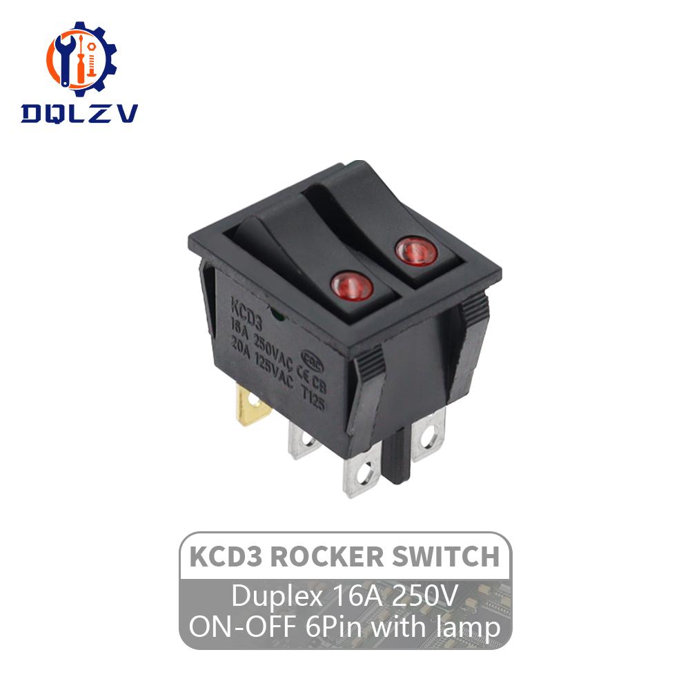KCD8 6PIN 16A 250V 20A 125V Double Light Switch Rocker Switch Waterproof ON-OFF KCD6 Boat Power Switch