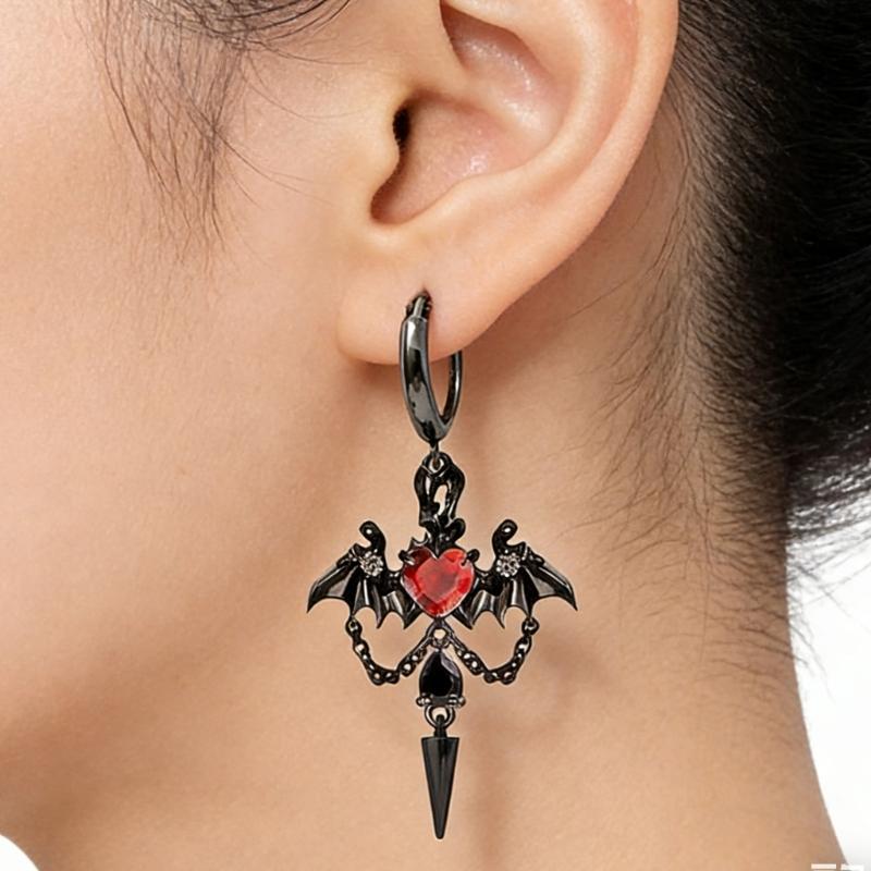 Gothic Bat Wing Dangle Earrings With Chain And Fringe For Punk Rock Fashion Lovers