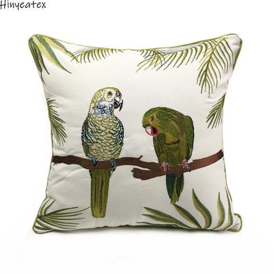 Capa de Almofada de Design de Papagaios Bordados de Luxo Planta Almofada de Sofá Pássaro Lona Caso Decorativo de Cama de Casa 45 x 45cm Venda por Unidade
