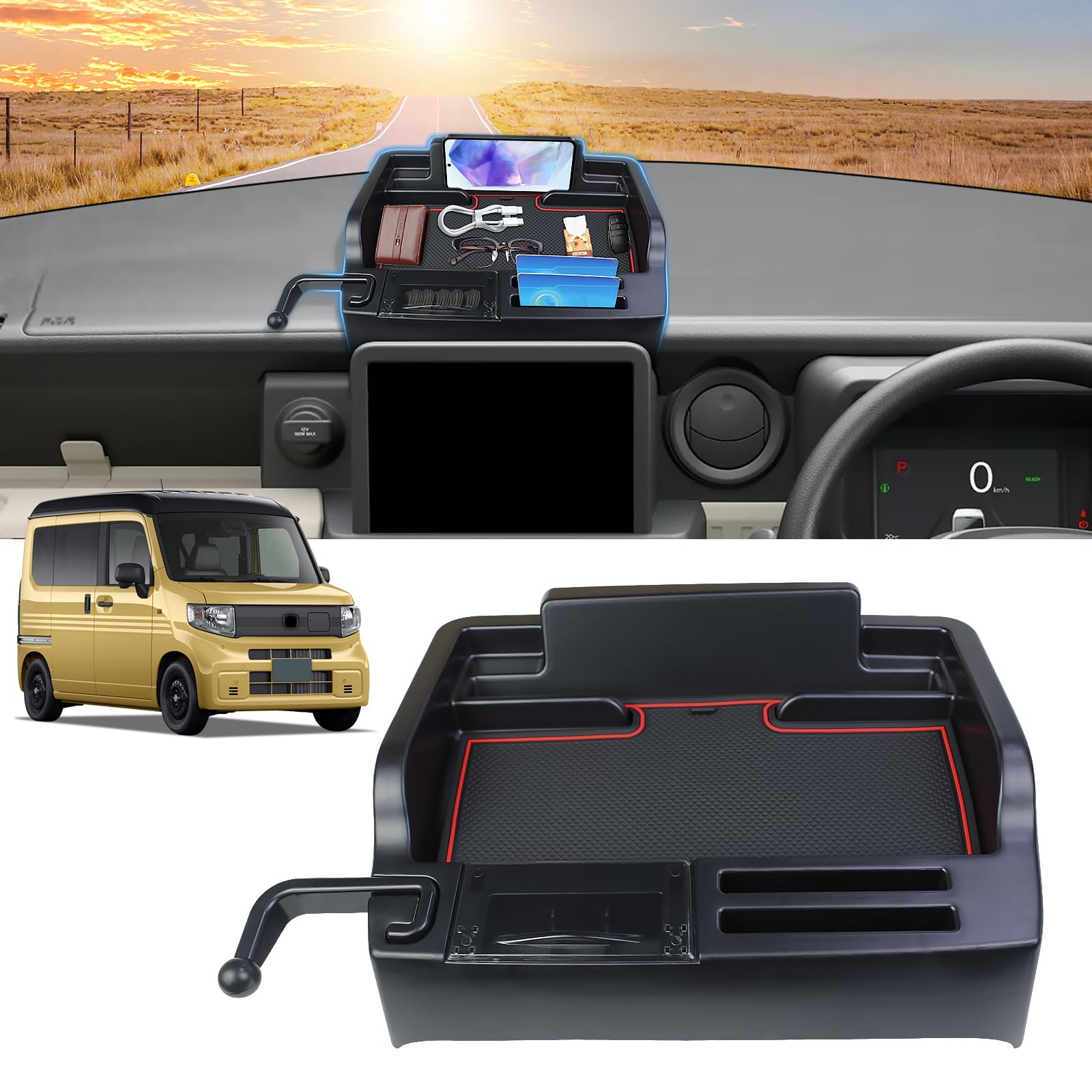 

New Dashboard Storage 3D ABS Material Storage Tray with Rubber Utilizes Interior Custom Parts N-VAN JJ1/JJ2 Tray, Vehicle-Specific Box, Non-Slip Mat, чёрный