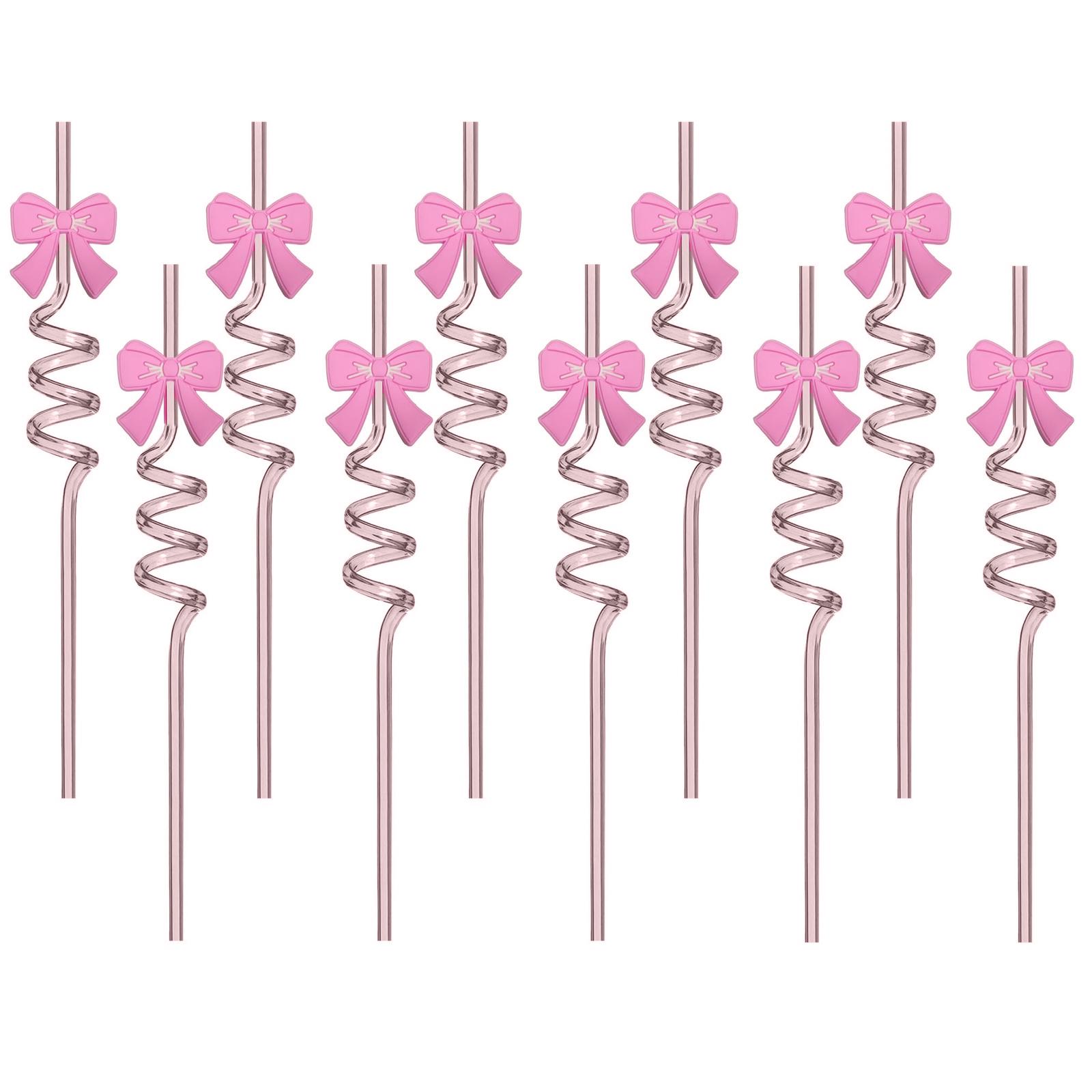 Bow Spiral Straw Cartoon Straw Drink Accessory Party Party 10pcs One Size розовый
