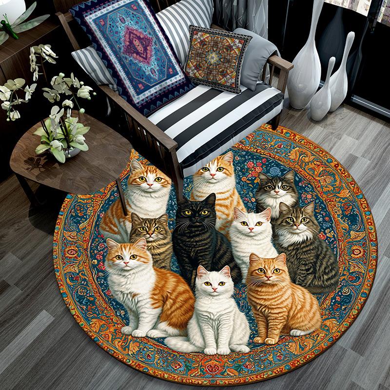 Cats Round Area Rug,Carpet Rug for Living Room Bedroom Sofa Playroom Decor,Non-slip Floor Mat