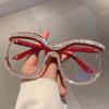 European & American Anti-blue Light Women's Glasses with Clear Lenses and Rhinestone-Inlaid Frame
