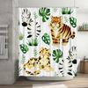 Wildlife Animal Print Shower Curtain with Green Leaves Black White Zebra Design for Bathroom Decor