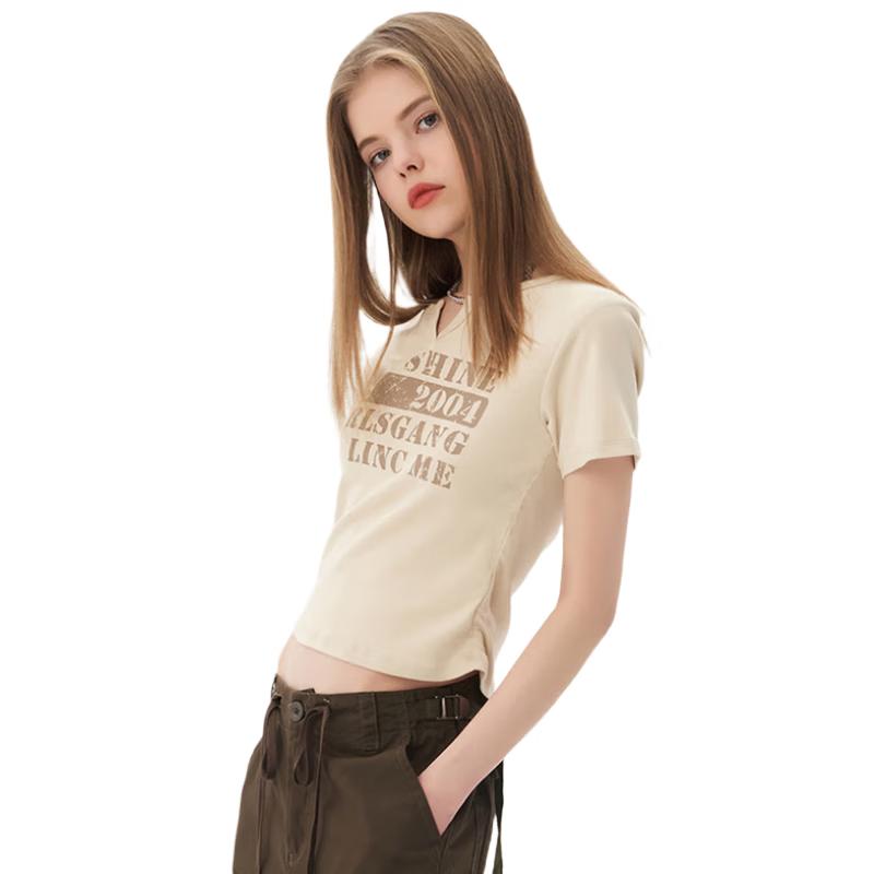 

Jinyujie Women s Printed Cropped V-Neck Cotton T-Shirt S