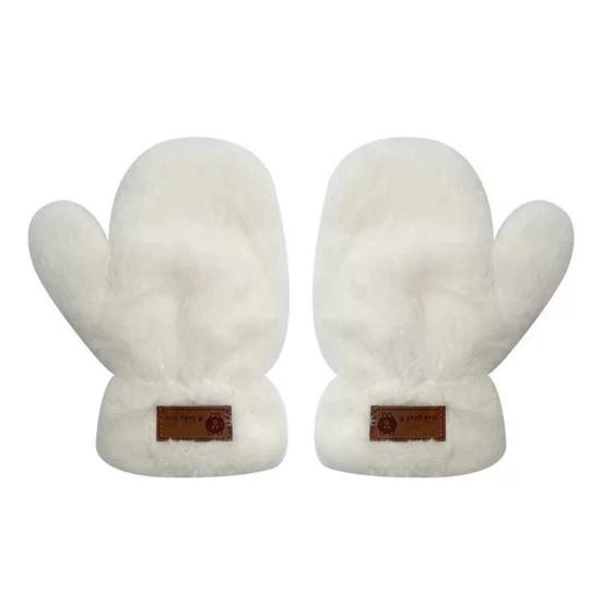 1 Pair Winter Faux Fur Mittens Soft Fluffy Fleece Plush Women Fingerless Gloves Outdoor Cold Weather Windproof Warm Thick Thermal Gloves