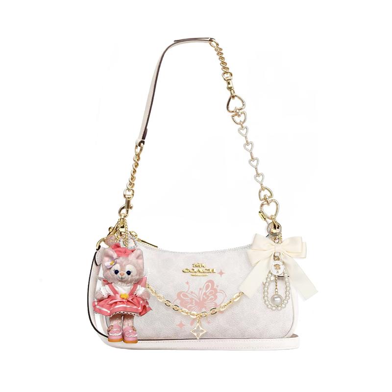 

COACH shoulder bag [Customized bag] Teri 25 brand micro-label detachable strap bow silk scarf extension chain printed Yunxi bamboo basic model білий