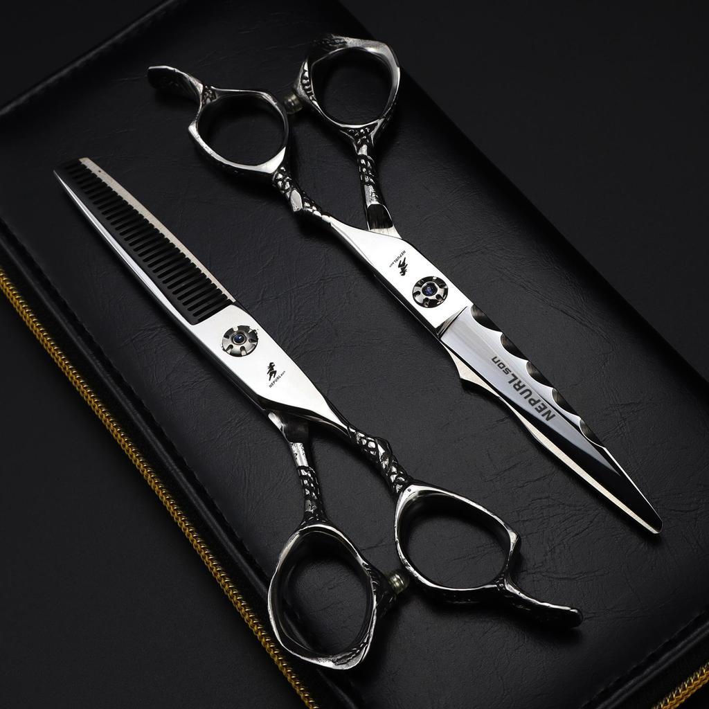 6.0" Little Dragon Handle Napsun Hairdressing Scissors - Barber, Straight, Bangs, Serrated, Thinning.