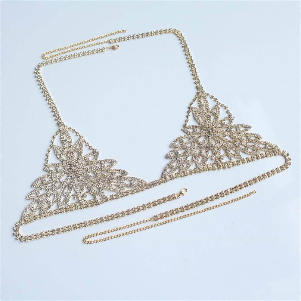 European And American Fashion Jewelry New Bikini Crystal Rhinestone Sexy Breast Chain Trendy Girl Flower Diamond Body Chain золотой