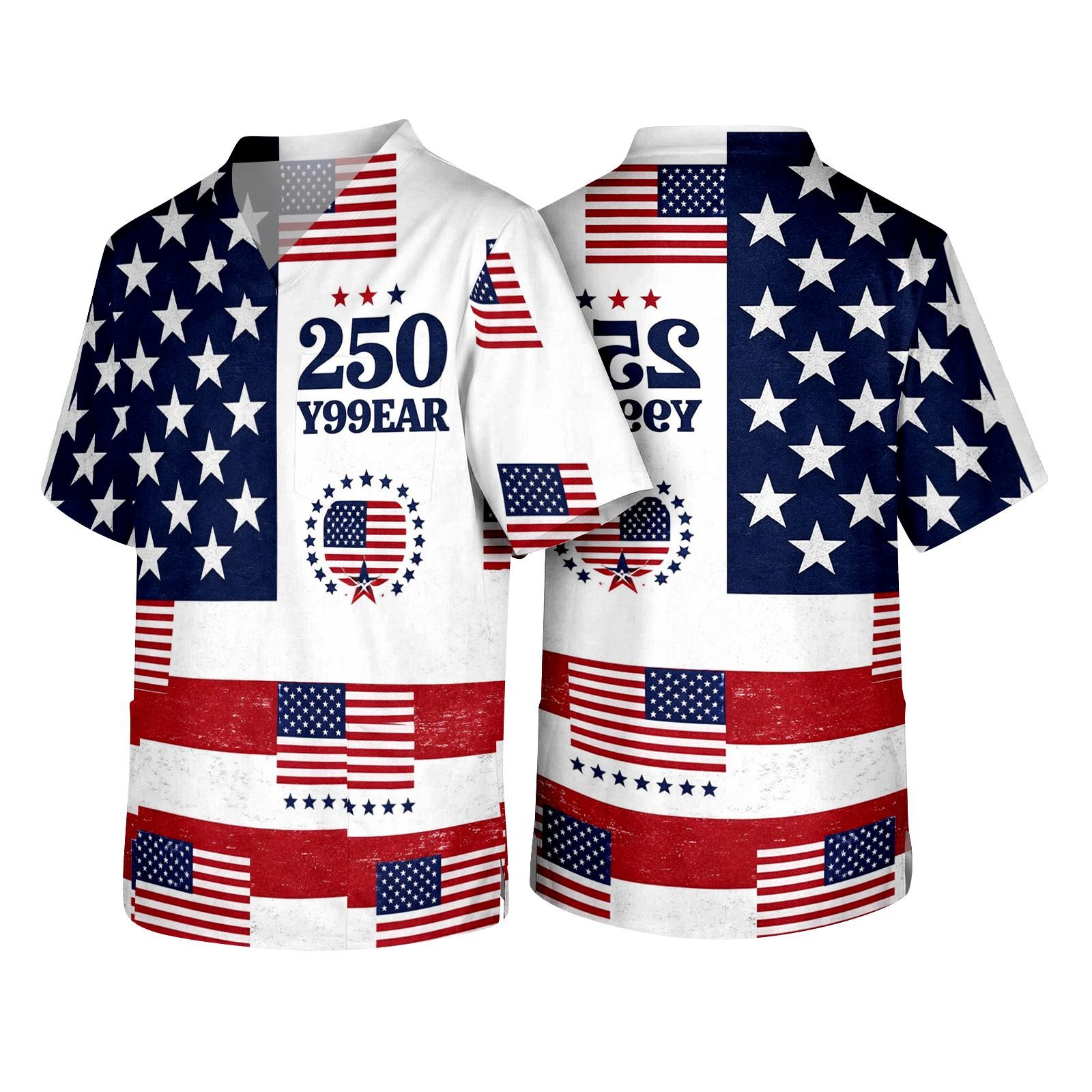 

Men s V Neck Scrub Top with Chest Pocket American Flag Print Short Sleeve Medical Uniform Shirt for Healthcare Professionals XXXL