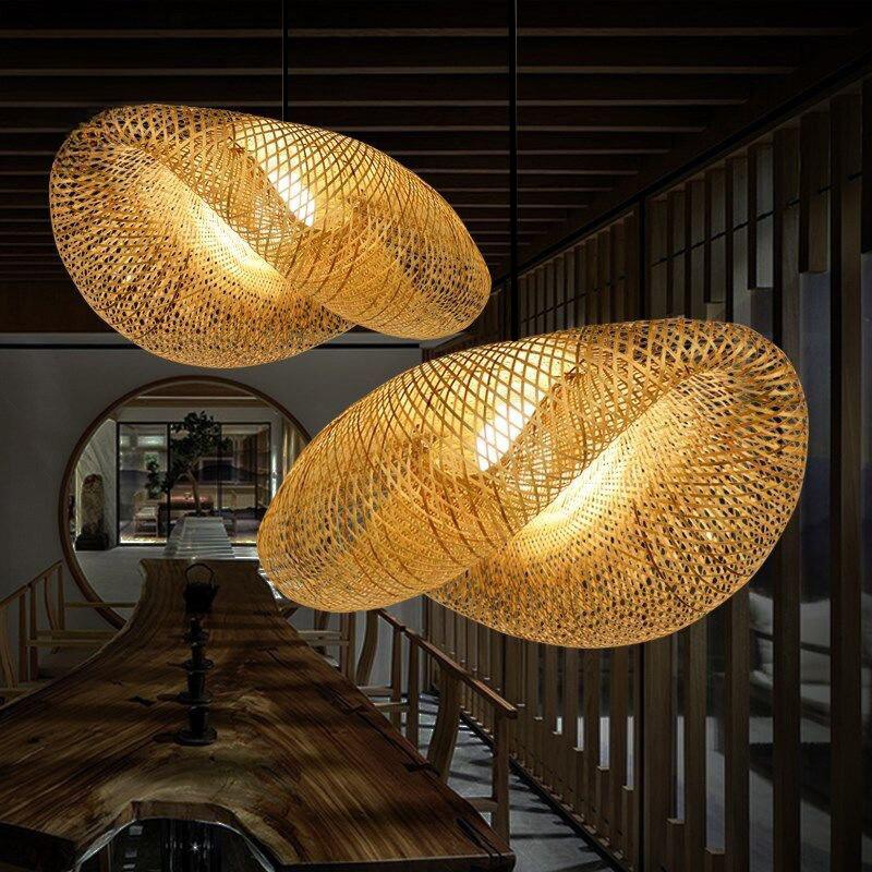 JOYINLED 50cm Hand Woven Bamboo Pendant Light, Modern Natural Rattan Ceiling Lamp for Kitchen Island Dining Room Cafe