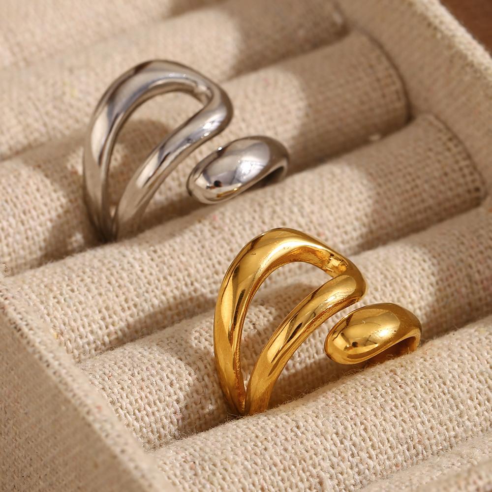MamacitaSlay Minimalist 18K Gold Plated Stainless Steel Hollow Out Open Ring New Design Waterproof Jewelry Women's Charm Gift