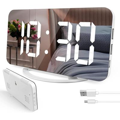 Yeni Dijital Çalar Saat 7" Büyük LED Ayna Dokunmatik Erteleme Çift USB Şarj Masa Duvar Modern Saatler