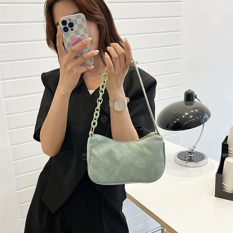 Vintage Women Handbags Corduroy Underarm Bag Casual Women Shoulder Bags Solid Color Zipper Female Handbag Clutch
